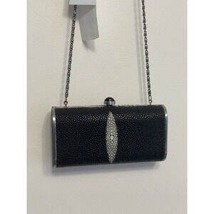 Vintage Franchi Stingray Leather Purse Clutch Black Shoulder Hard Shell $295 New